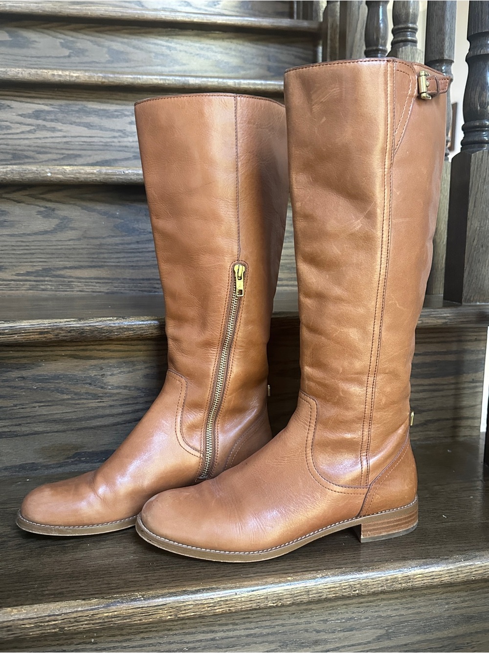 COACH Mirriam Tall Leather Riding Boots Saddle Cognac Brown Women's Size 7.5B - Picture 6 of 15
